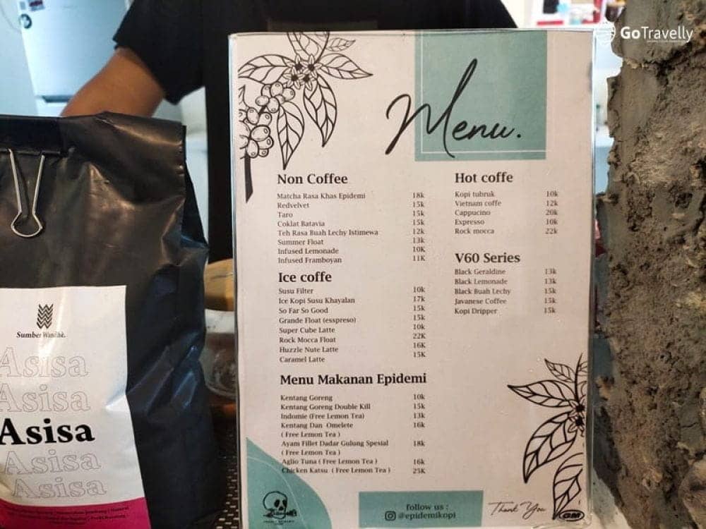 menu di Epidemi Kopi Jombang